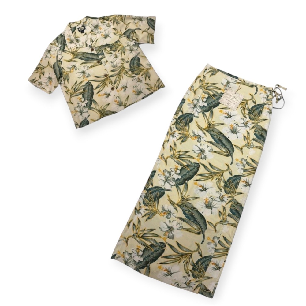 Tommy Bahama Silk Tropical Floral Shirt and Wrap Maxi Skirt Set Cream Size 6